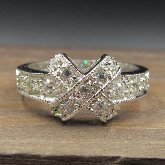 Jewelry - Size 7 Silver Tone Cubic Zirconia X Style Band